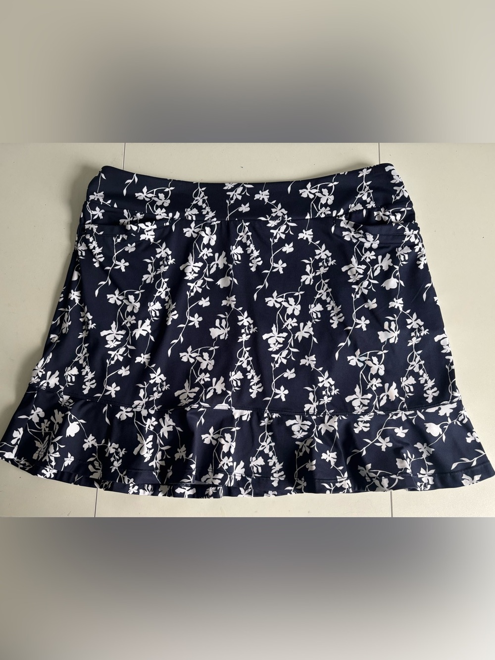 Navy Floral Ruffle Hem Skort with Built-In Shorts
